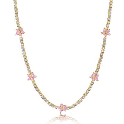 [Love More]Luxurious Colorful Flower Tennis Necklace