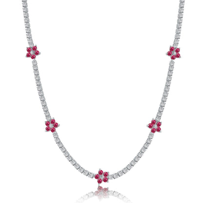 [Love More]Luxurious Colorful Flower Tennis Necklace