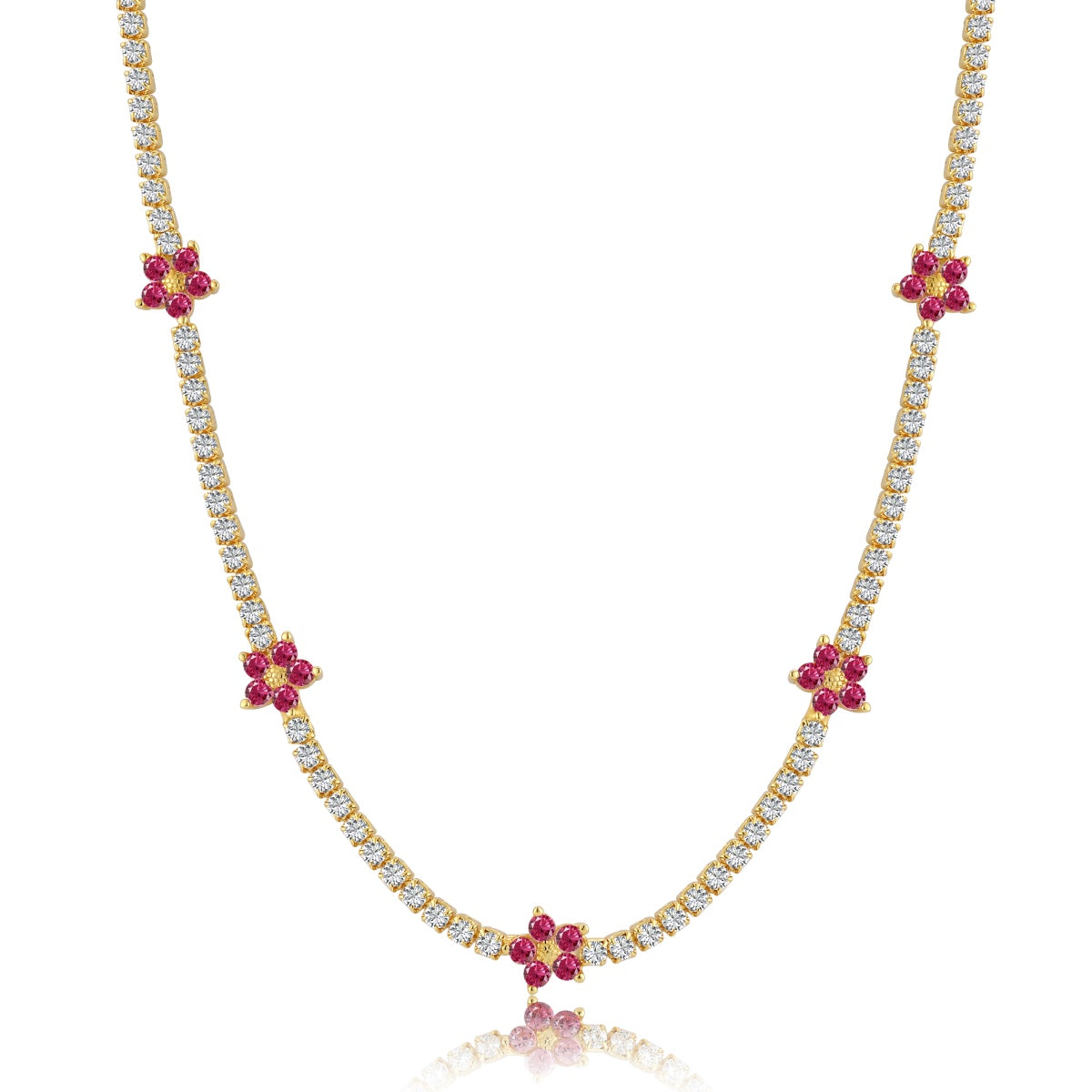 [Love More]Luxurious Colorful Flower Tennis Necklace