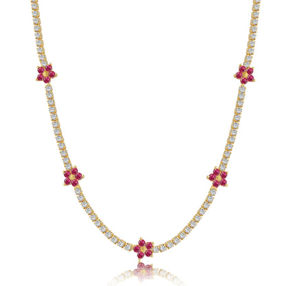 [Love More]Luxurious Colorful Flower Tennis Necklace
