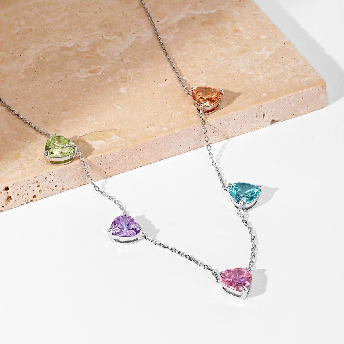 [Love More]Sparkling Colorful Heart Cut Necklace