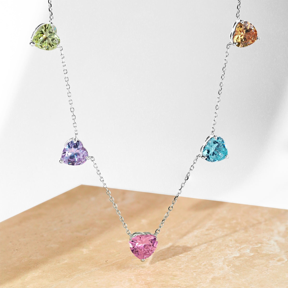 [Love More]Sparkling Colorful Heart Cut Necklace