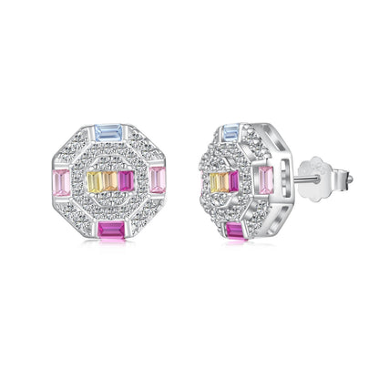 [Love More]Ornate Colorful Octagon Shape Daily Earrings