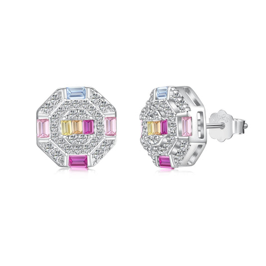 [Love More]Ornate Colorful Octagon Shape Daily Earrings