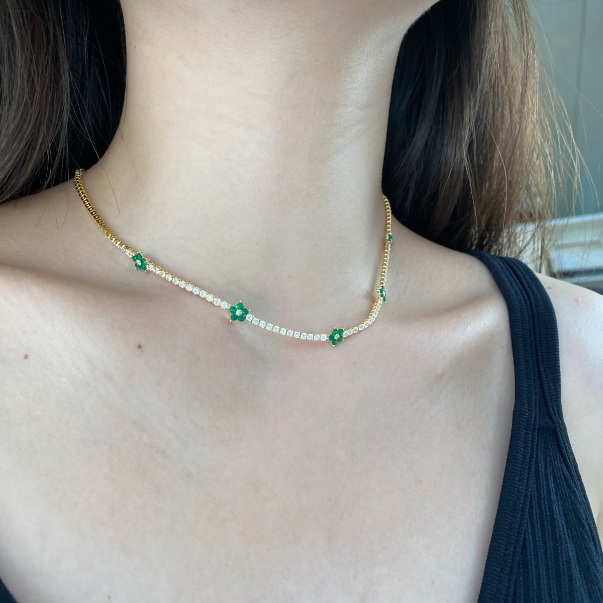 [Love More]Luxurious Colorful Flower Tennis Necklace