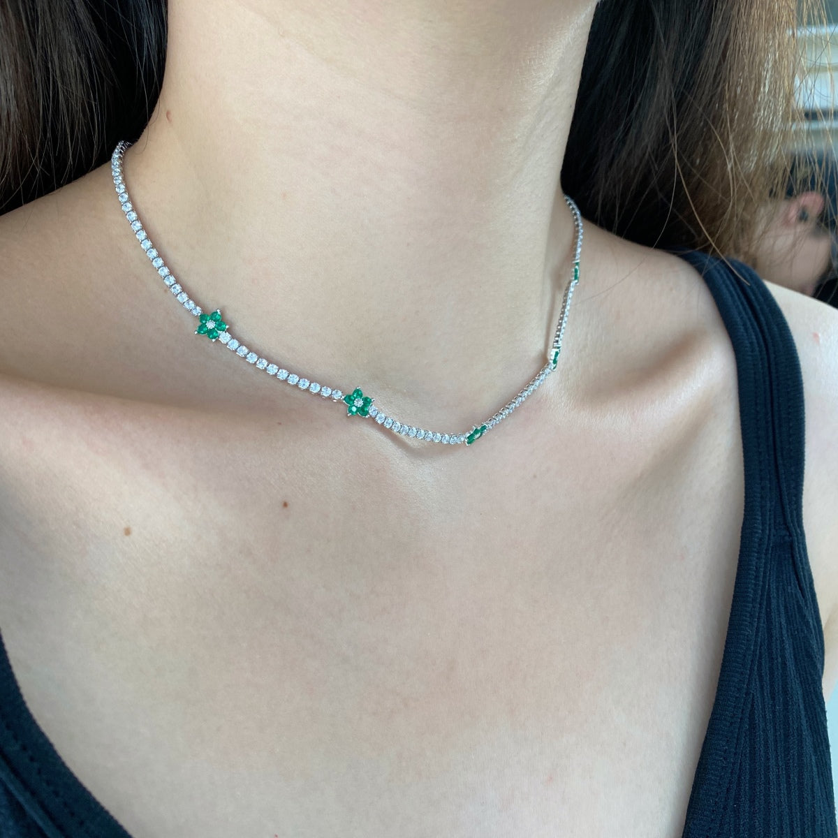 [Love More]Luxurious Colorful Flower Tennis Necklace
