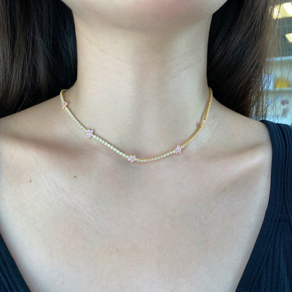 [Love More]Luxurious Colorful Flower Tennis Necklace