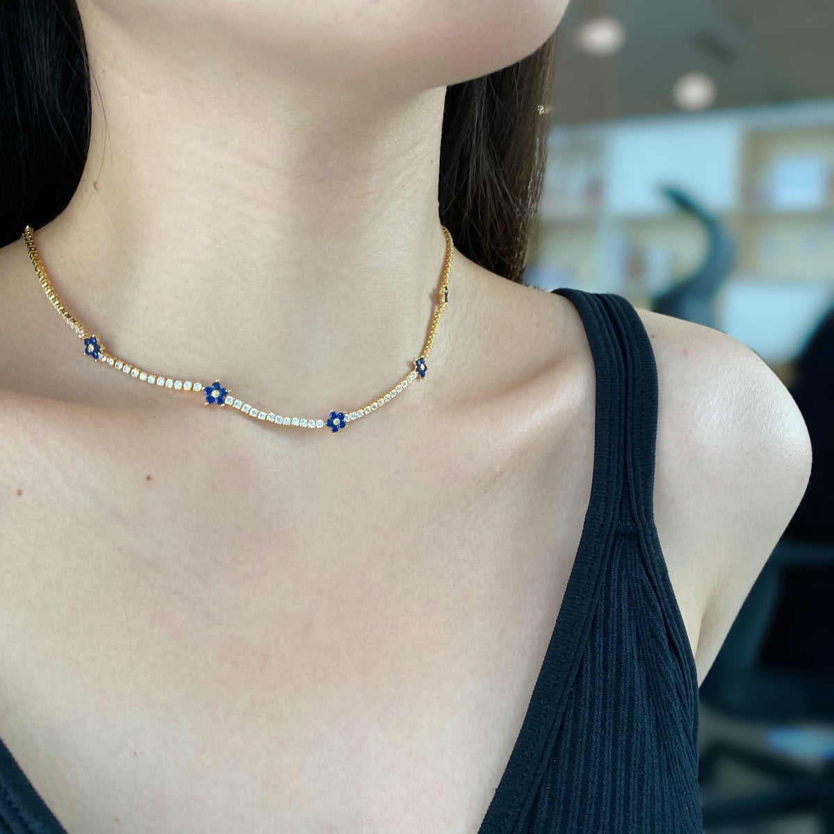 [Love More]Luxurious Colorful Flower Tennis Necklace
