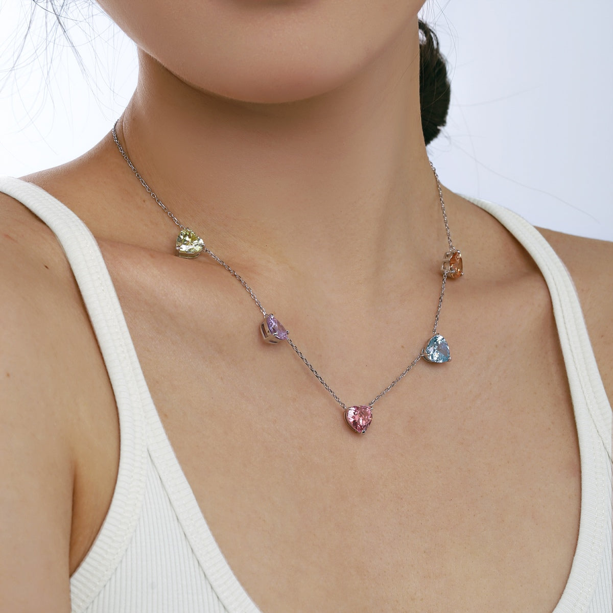 [Love More]Sparkling Colorful Heart Cut Necklace
