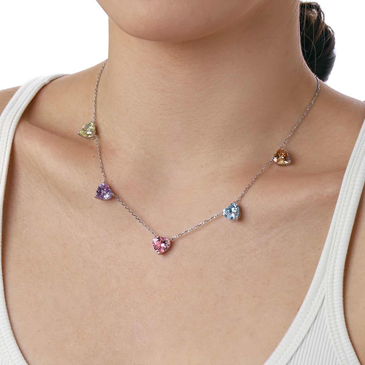 [Love More]Sparkling Colorful Heart Cut Necklace