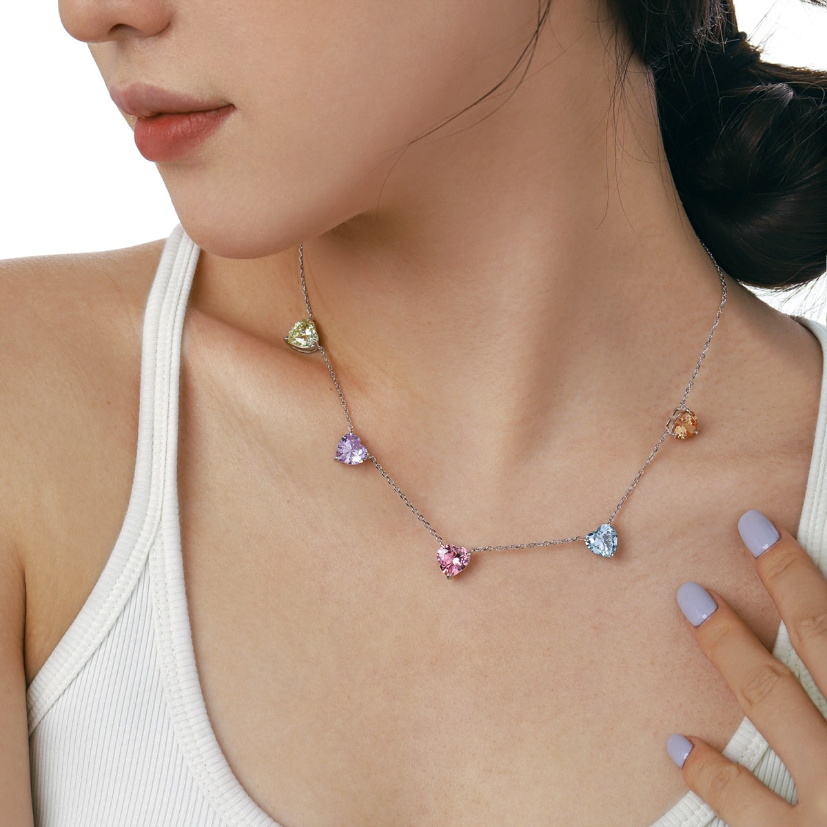 [Love More]Sparkling Colorful Heart Cut Necklace