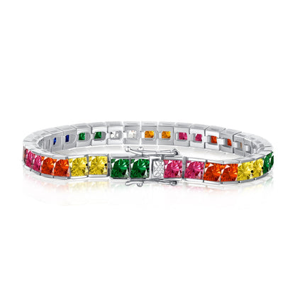 [Love More]Radiant Colorful Princess Cut Tennis Bracelet