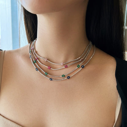 [Love More]Luxurious Colorful Flower Tennis Necklace