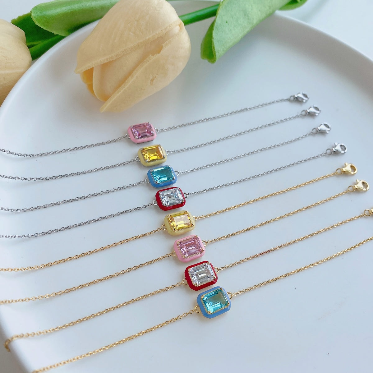 [Love More]2.0 Carat Sparkling Colorful Emerald Cut Daily Bracelet