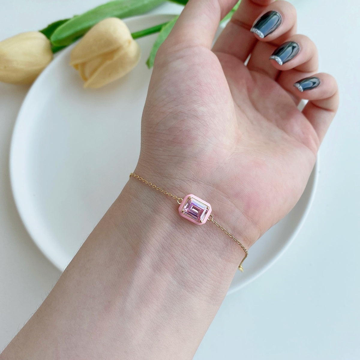 [Love More]2.0 Carat Sparkling Colorful Emerald Cut Daily Bracelet