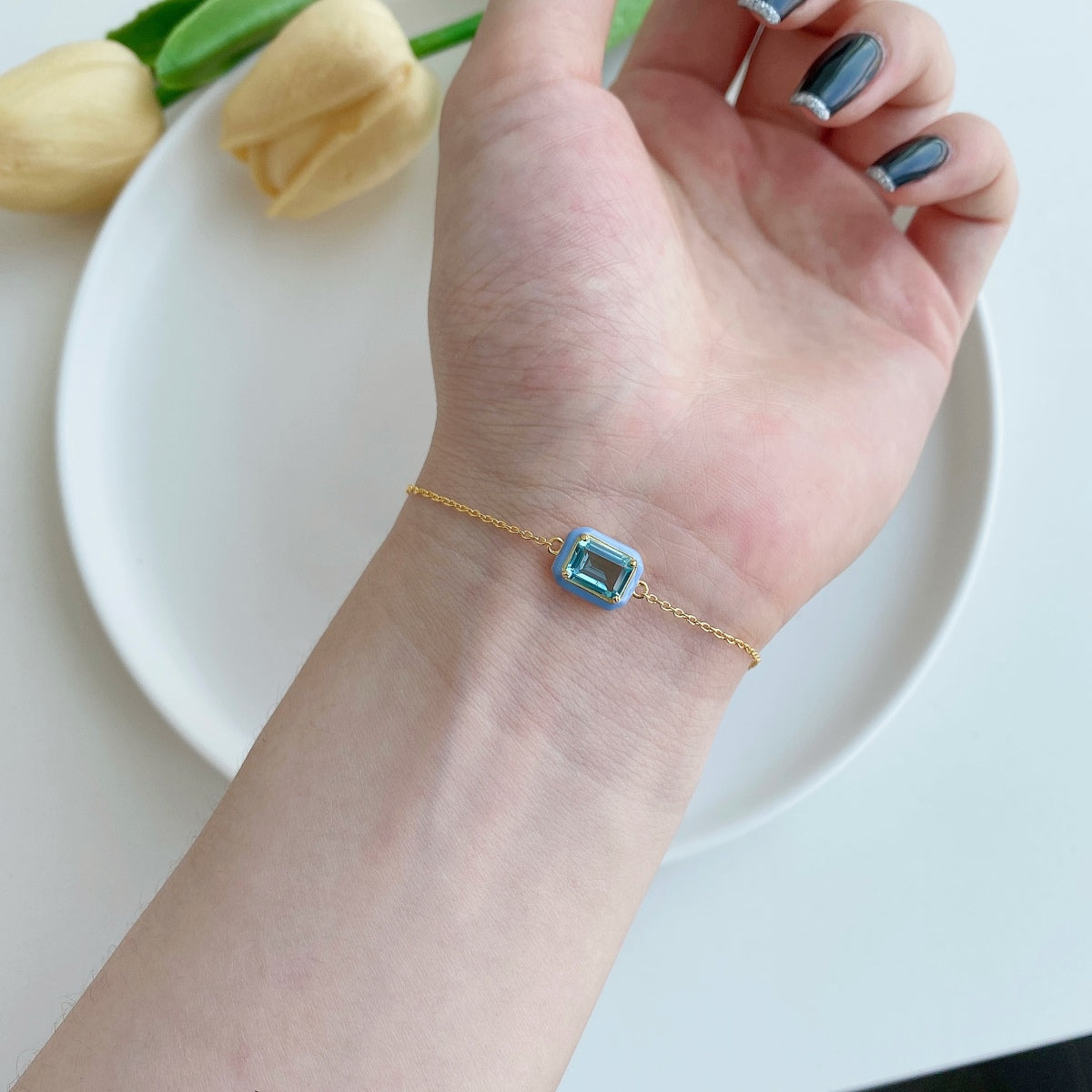 [Love More]2.0 Carat Sparkling Colorful Emerald Cut Daily Bracelet