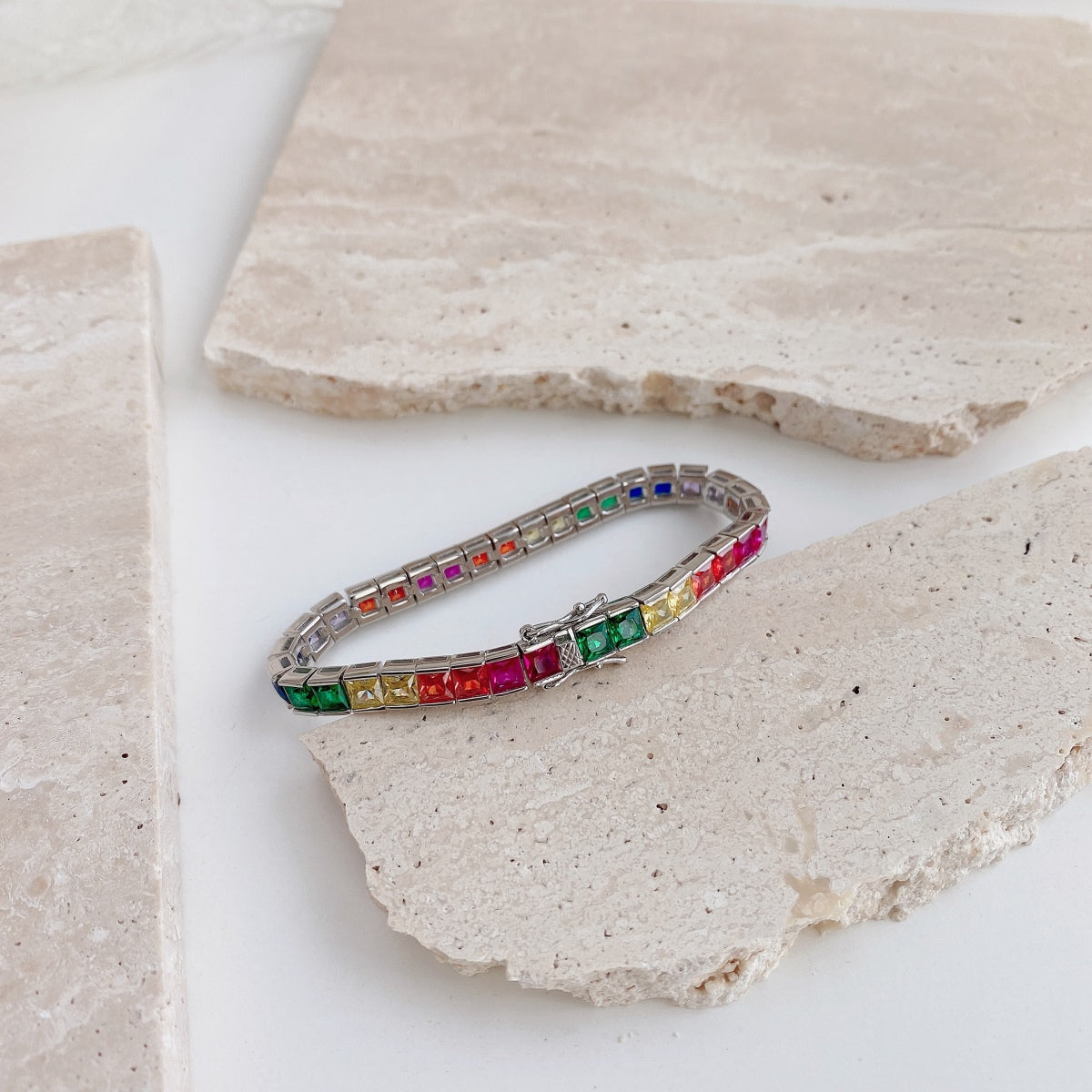 [Love More]Radiant Colorful Princess Cut Tennis Bracelet