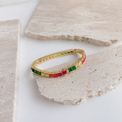 [Love More]Radiant Colorful Princess Cut Tennis Bracelet