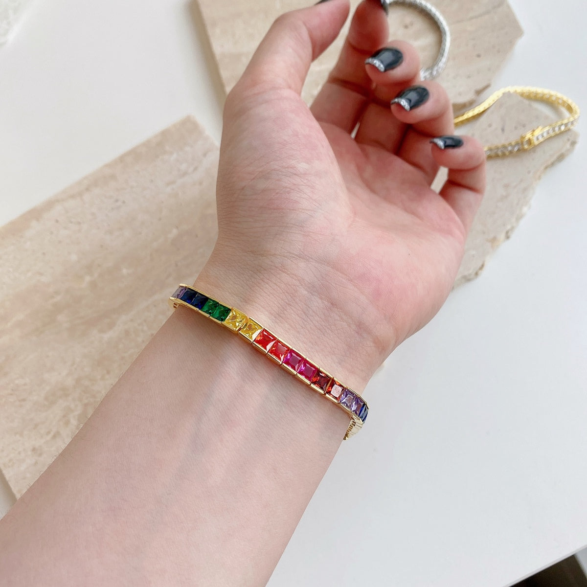 [Love More]Radiant Colorful Princess Cut Tennis Bracelet