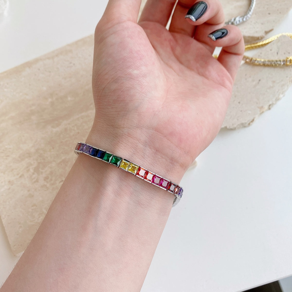 [Love More]Radiant Colorful Princess Cut Tennis Bracelet