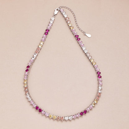 [Love More]Sparkling Colorful Full Heart Tennis Necklace