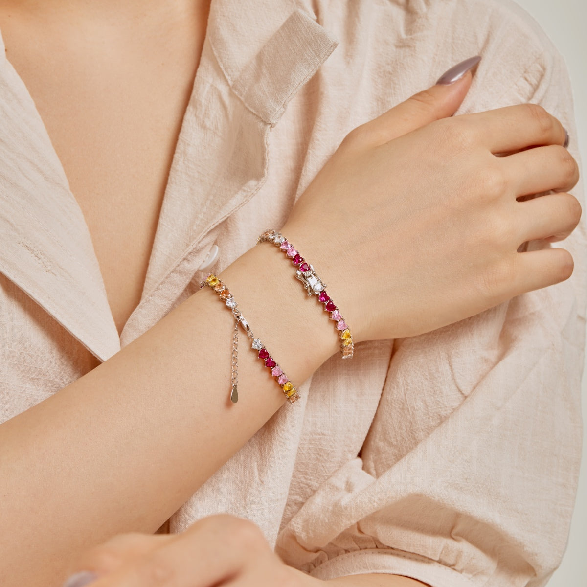 [Love More]Luxurious Colorful Romantic Heart Shape Lover Bracelet