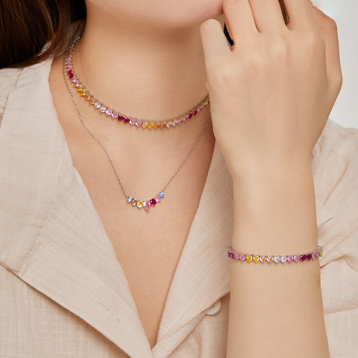[Love More]Luxurious Colorful Romantic Heart Shape Lover Bracelet