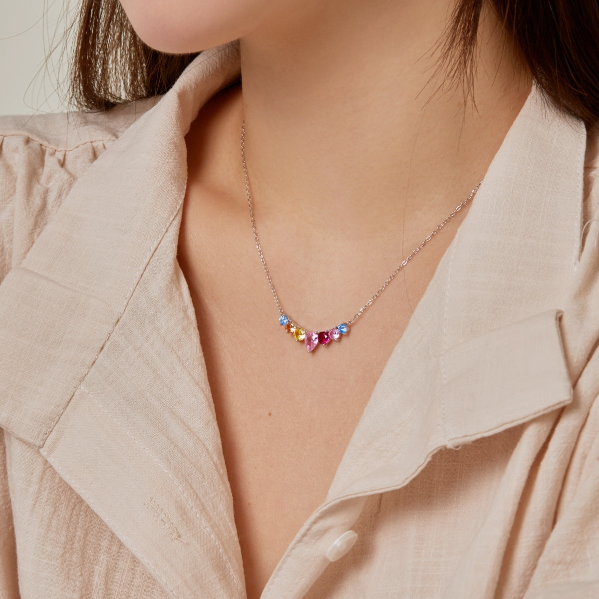 [Love More]Dainty Colorful Heart Necklace