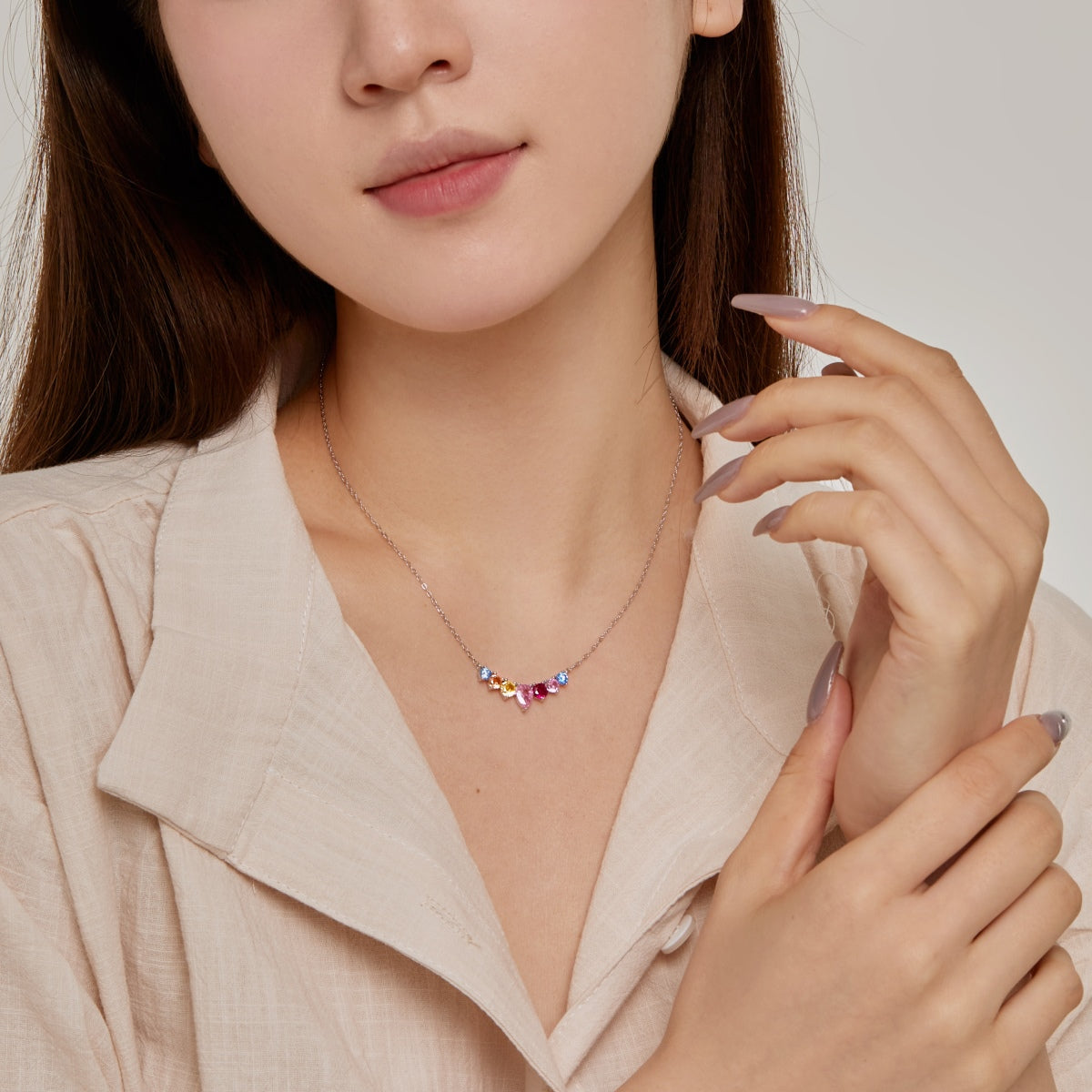 [Love More]Dainty Colorful Heart Necklace