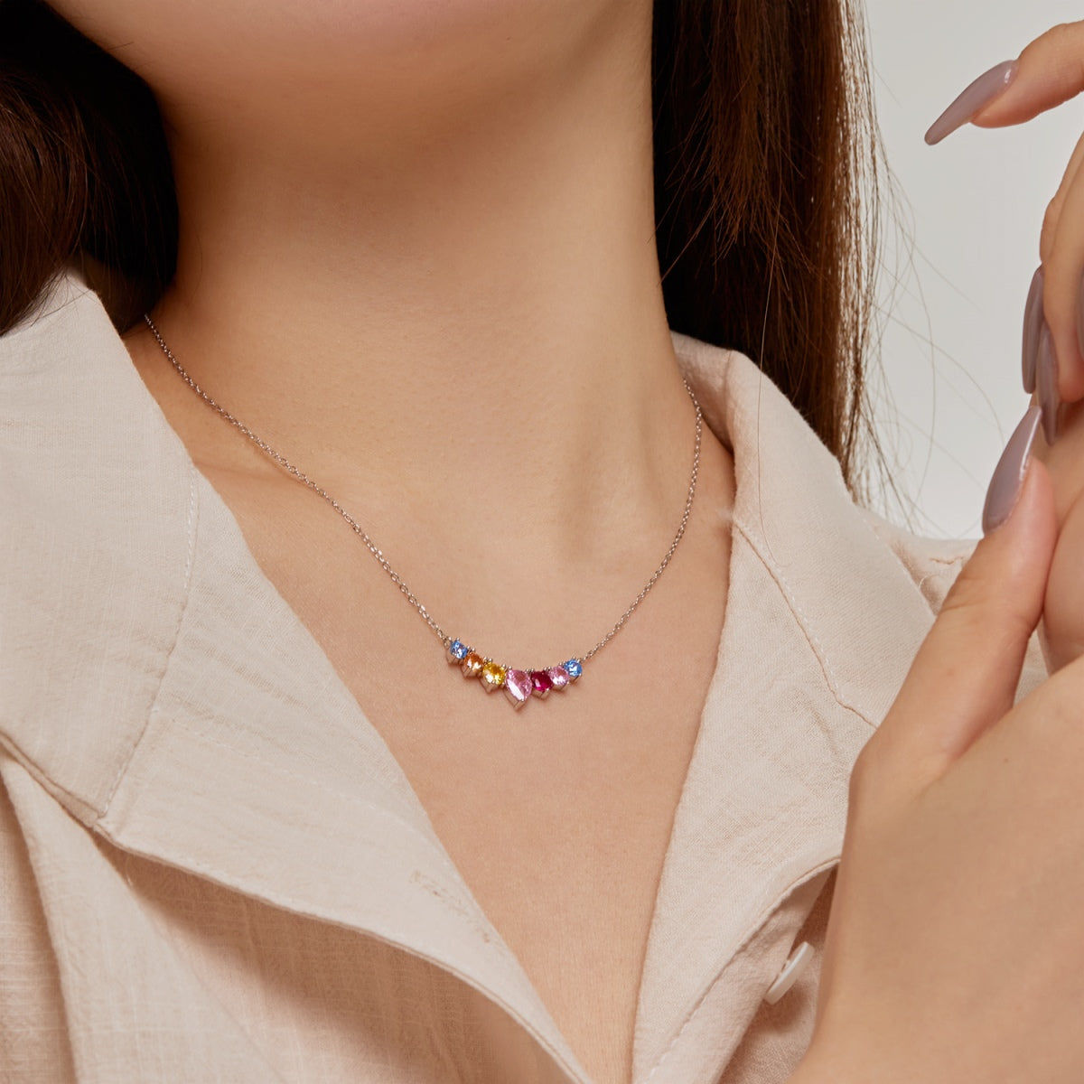 [Love More]Dainty Colorful Heart Necklace