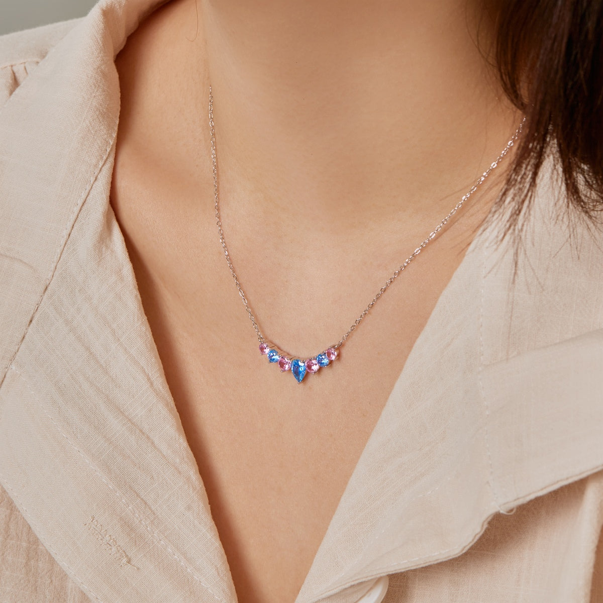 [Love More]Dainty Colorful Heart Necklace