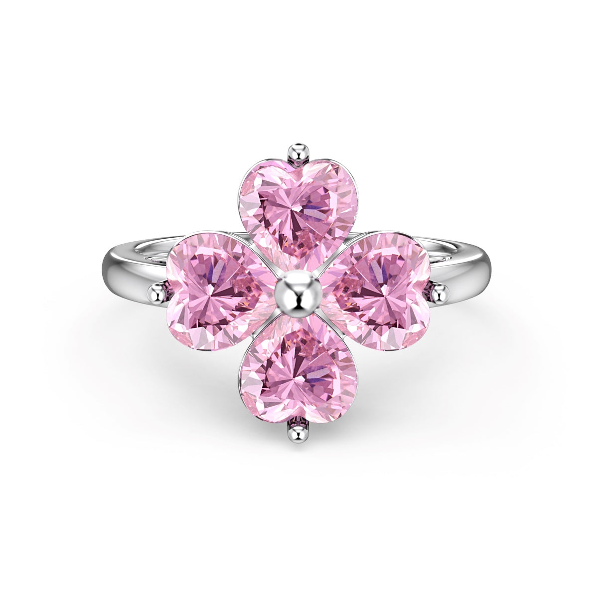 [Love More]Heart-shaped Four-Leaf Clover Ball Ring