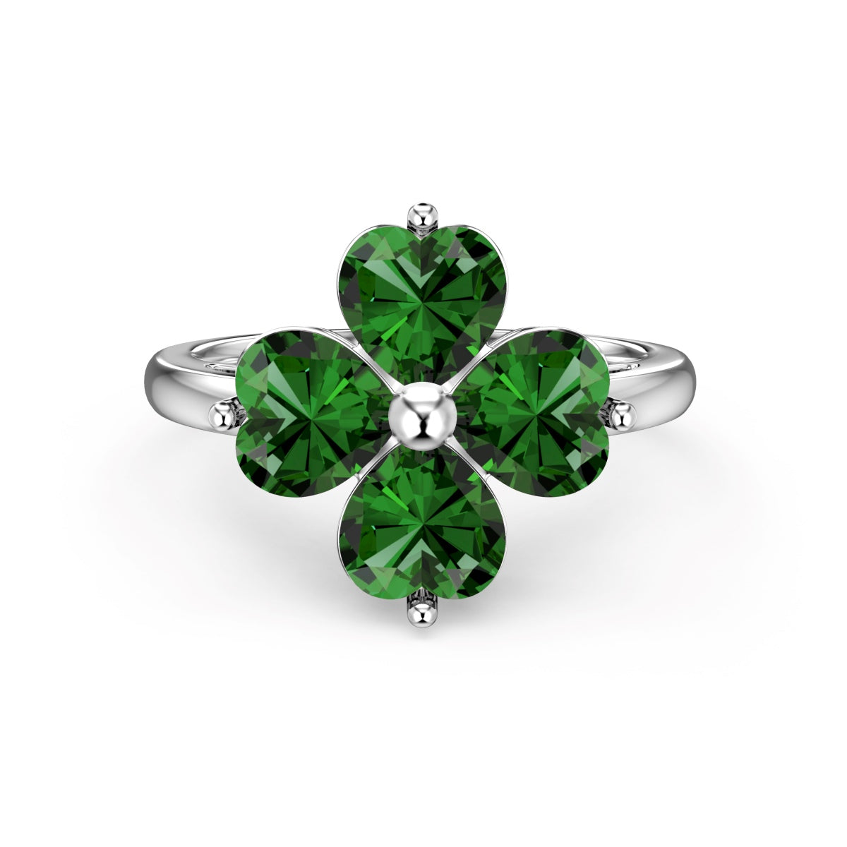 [Love More]Heart-shaped Four-Leaf Clover Ball Ring