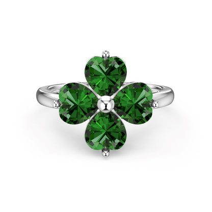 [Love More]Heart-shaped Four-Leaf Clover Ball Ring