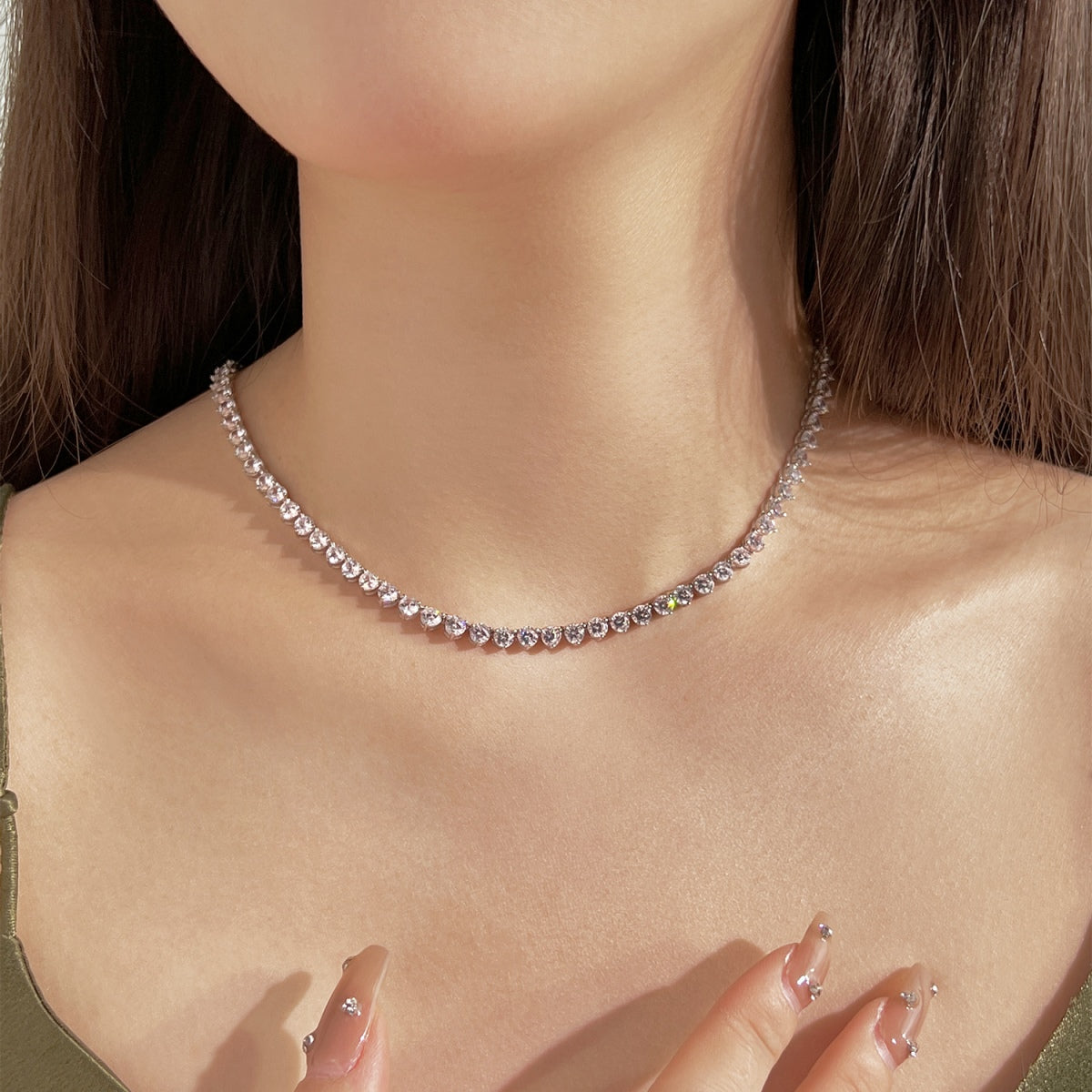[Love More]Ornate Heart Cut Tennis Necklace
