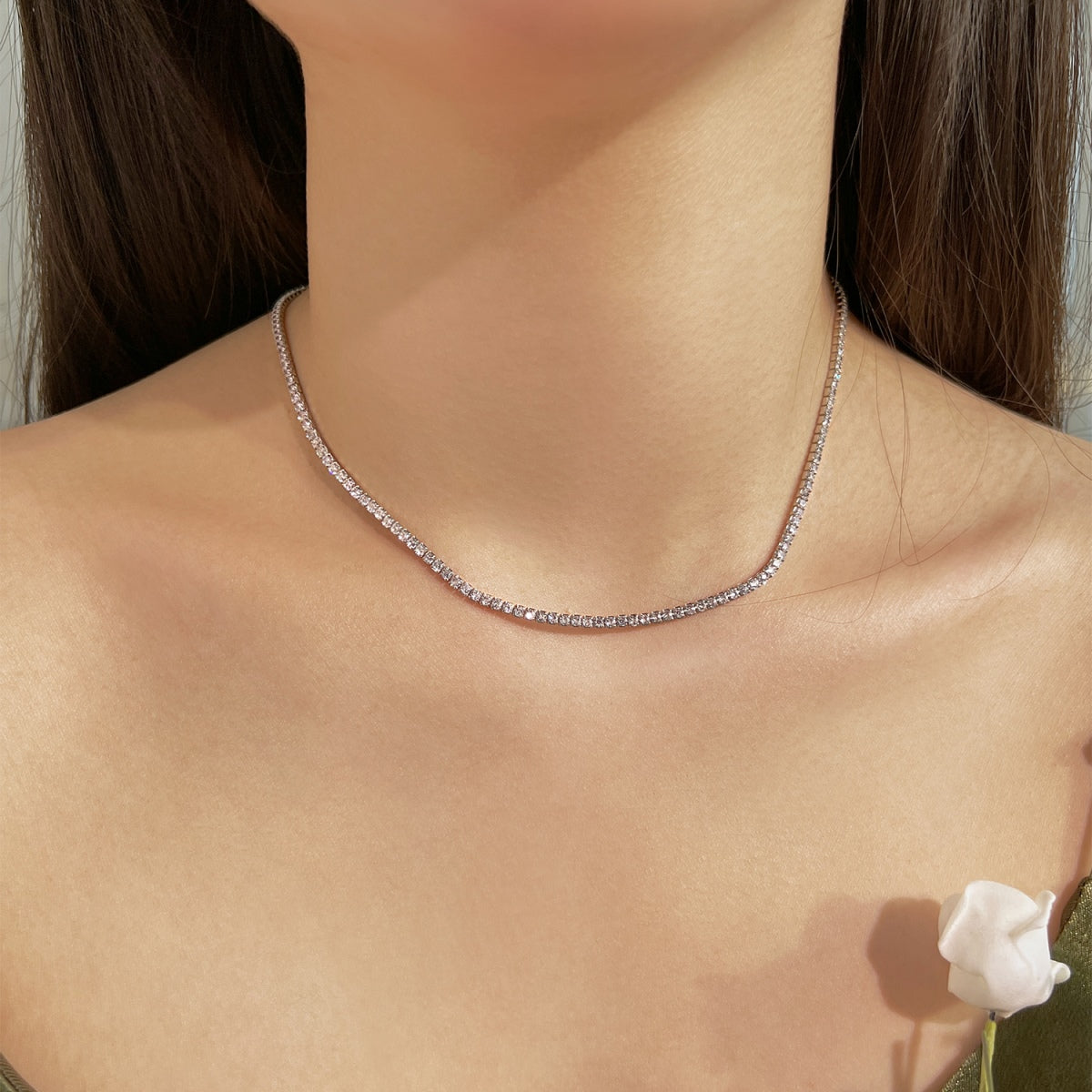 [Love More]Delicate Round Shape Tennis Necklace