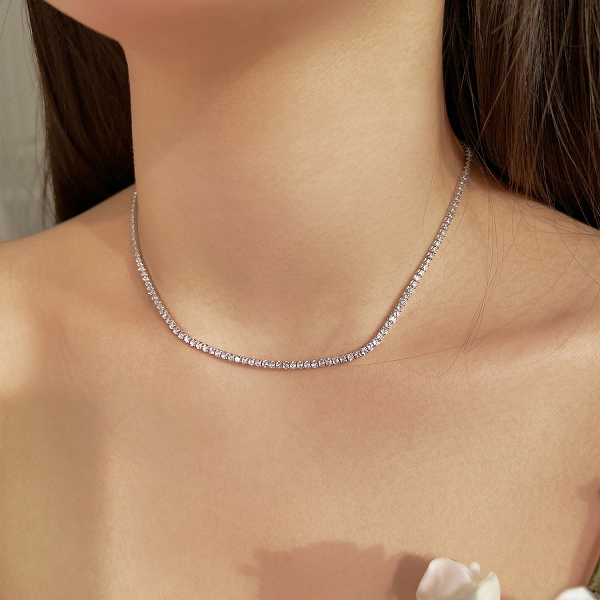 [Love More]Delicate Round Shape Tennis Necklace