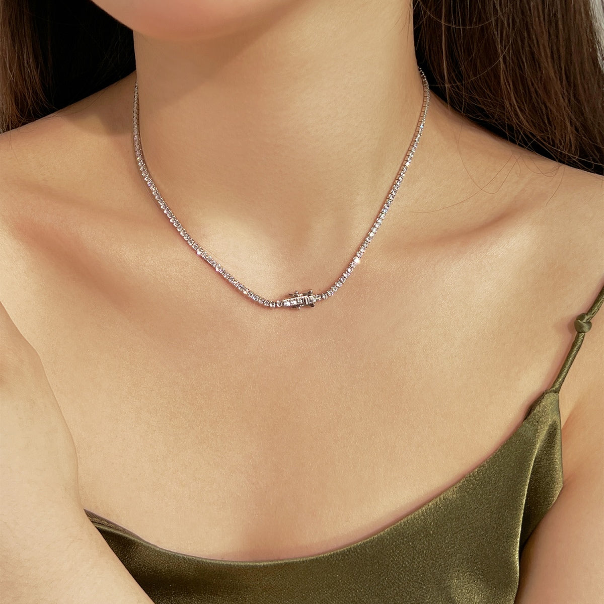 [Love More]Delicate Round Shape Tennis Necklace