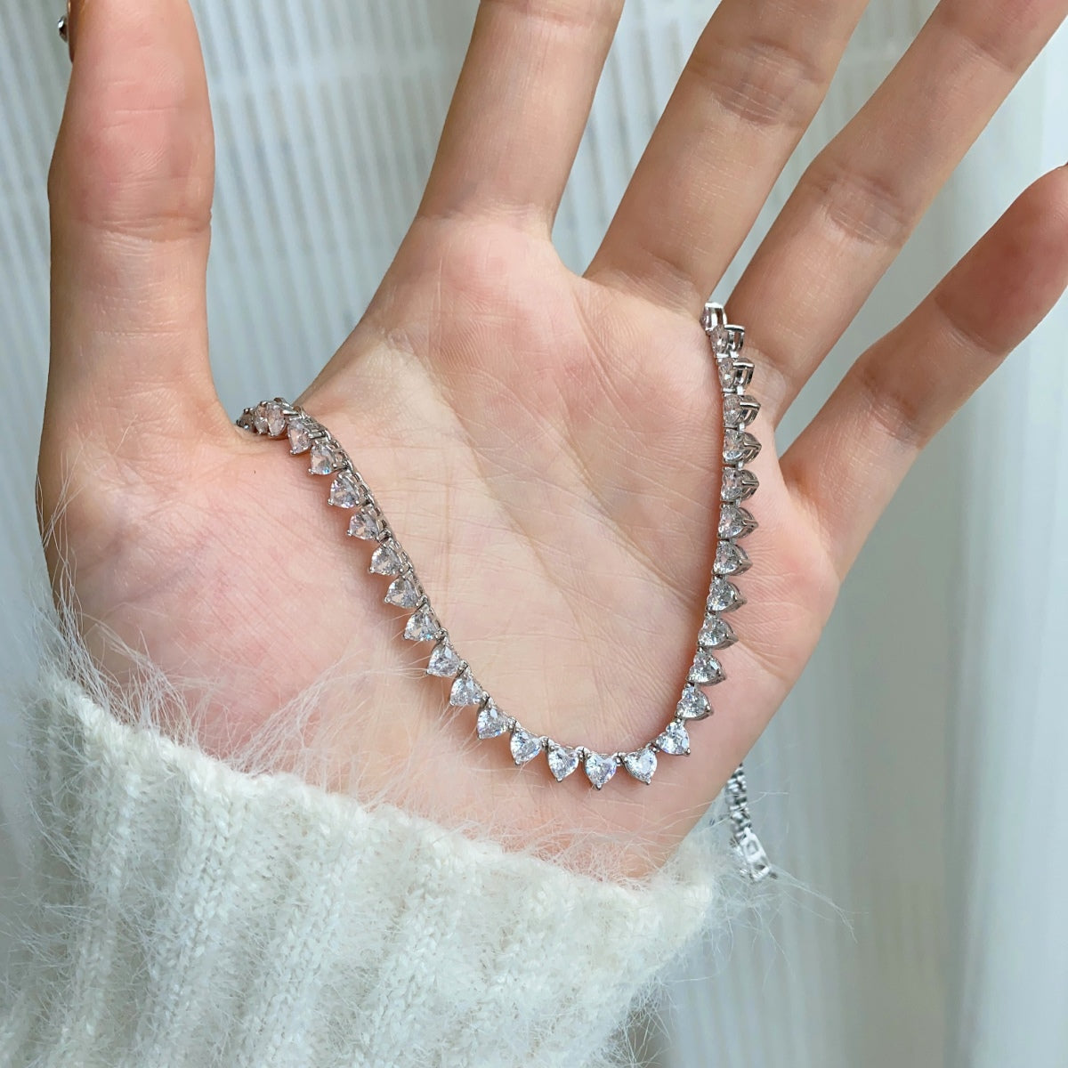 [Love More]Ornate Heart Cut Tennis Necklace