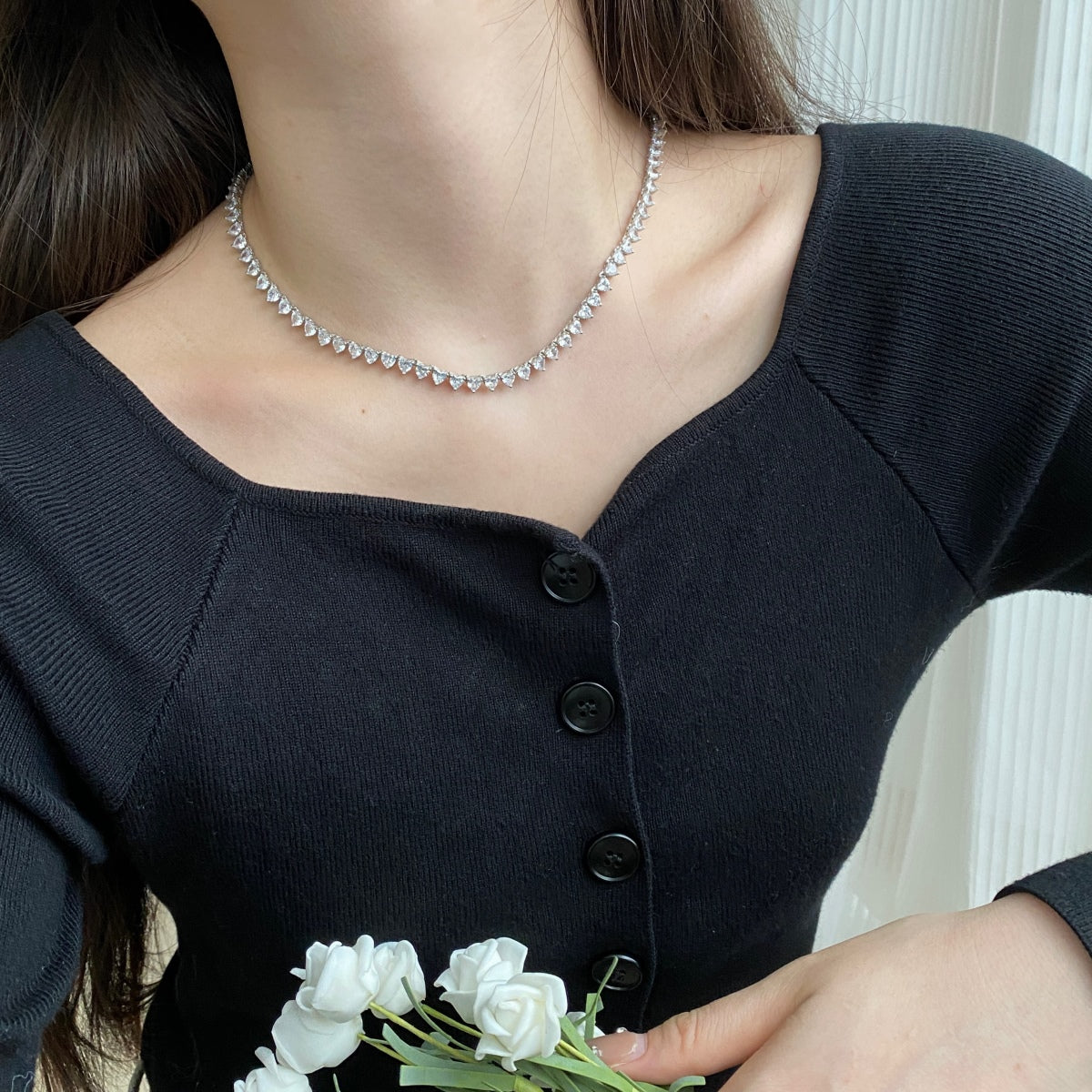 [Love More]Ornate Heart Cut Tennis Necklace