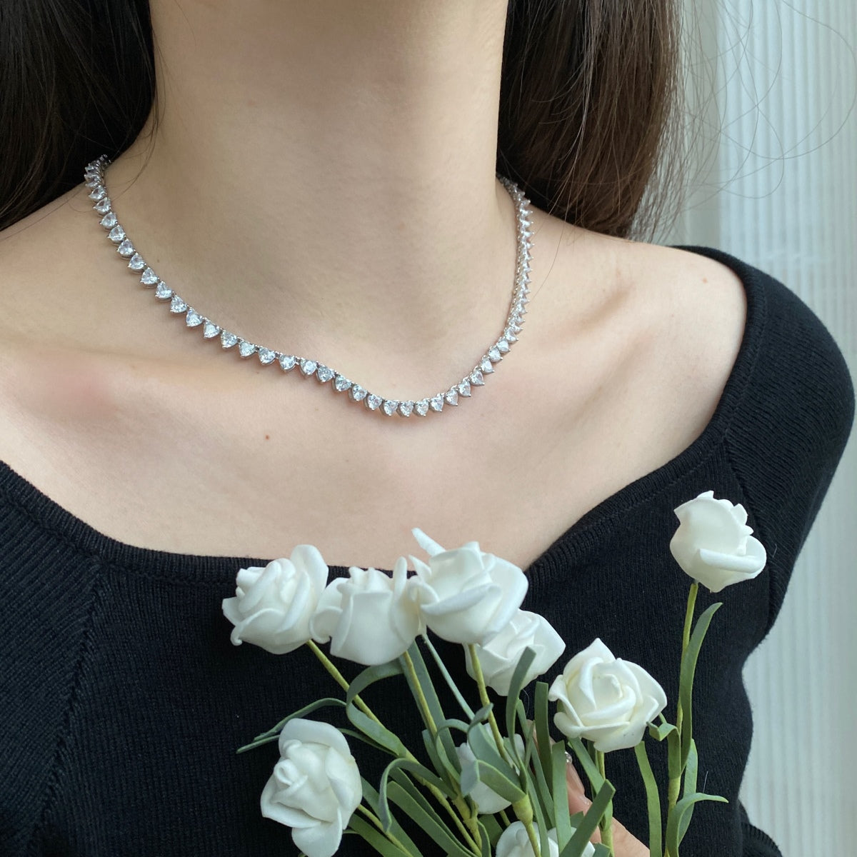 [Love More]Ornate Heart Cut Tennis Necklace