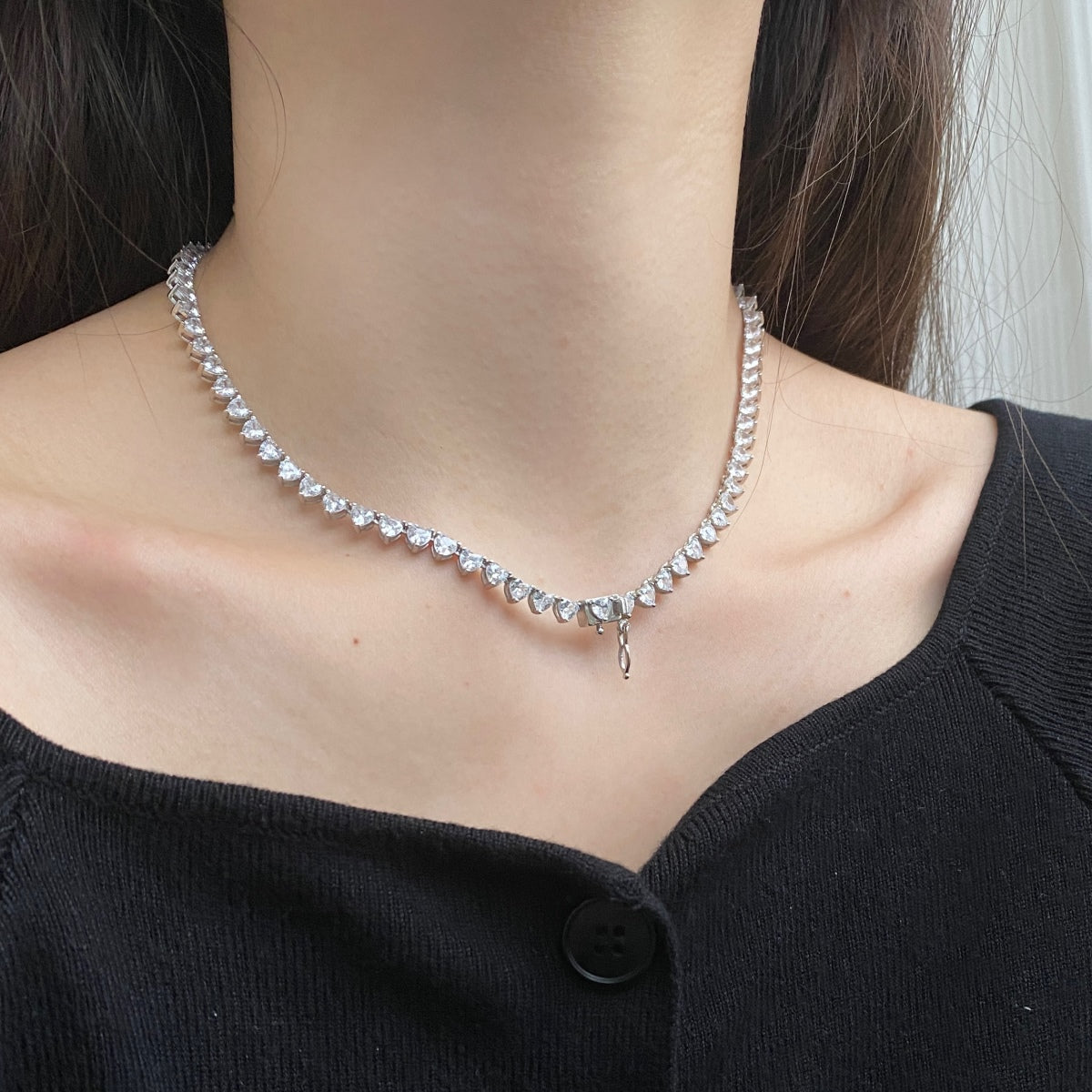 [Love More]Ornate Heart Cut Tennis Necklace
