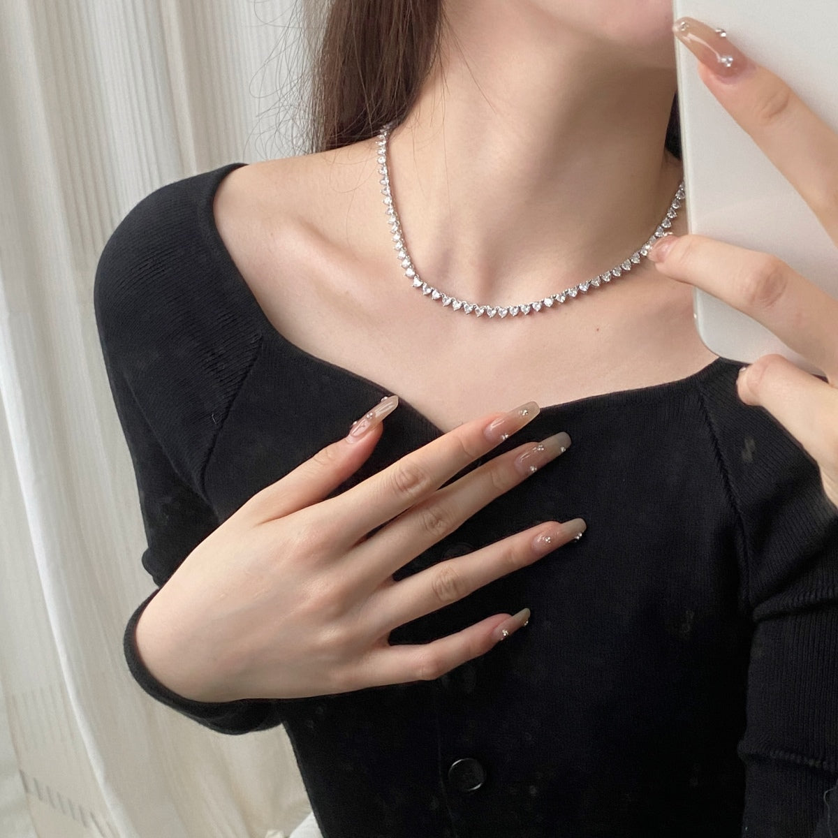 [Love More]Ornate Heart Cut Tennis Necklace