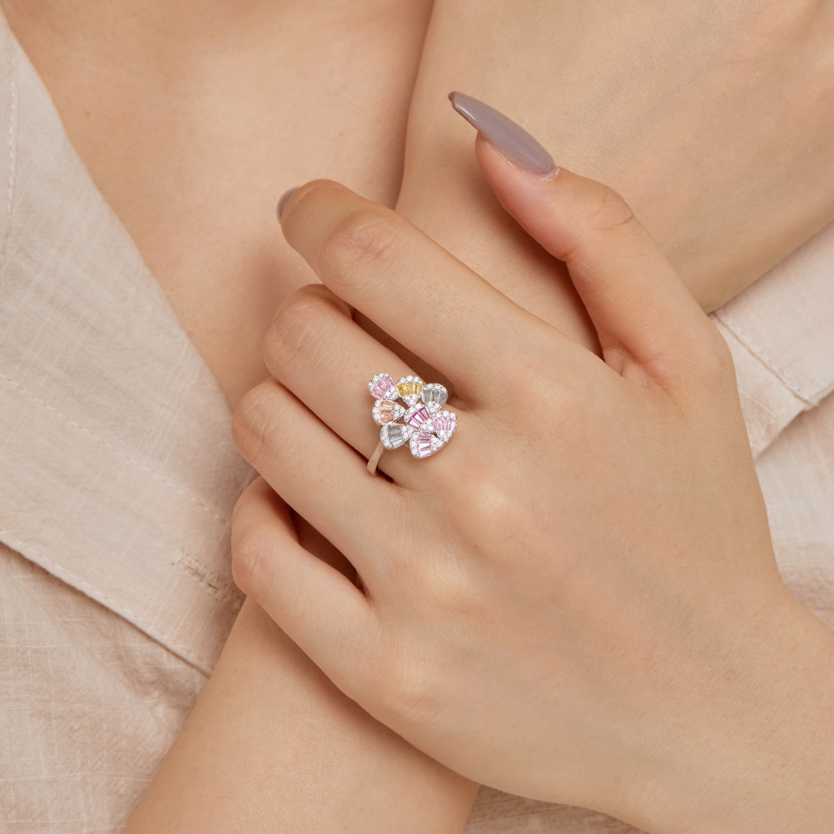 [Love More]Sparkling Colorful Water Drop Shape Daily Ring