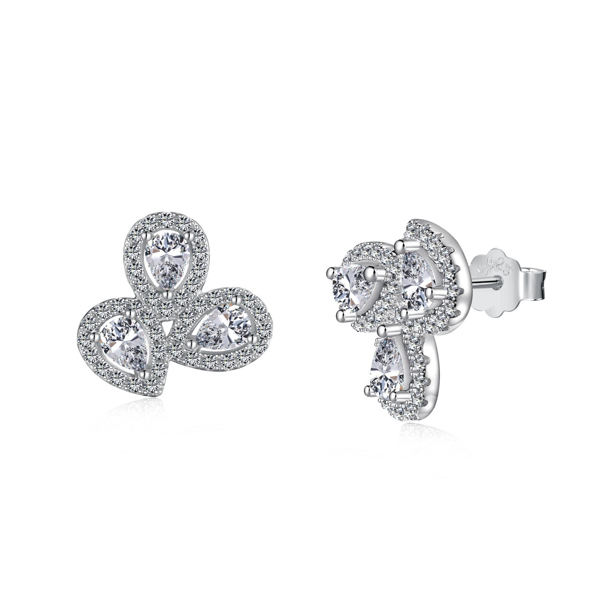 [Love More]Ornate Flower Shape Pear Cut Lover Earrings