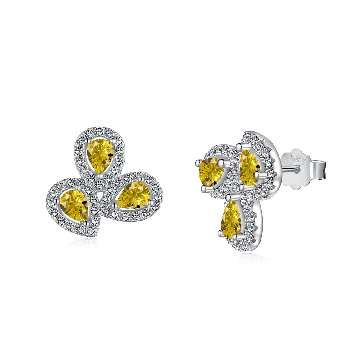 [Love More]Ornate Flower Shape Pear Cut Lover Earrings
