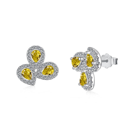[Love More]Ornate Flower Shape Pear Cut Lover Earrings