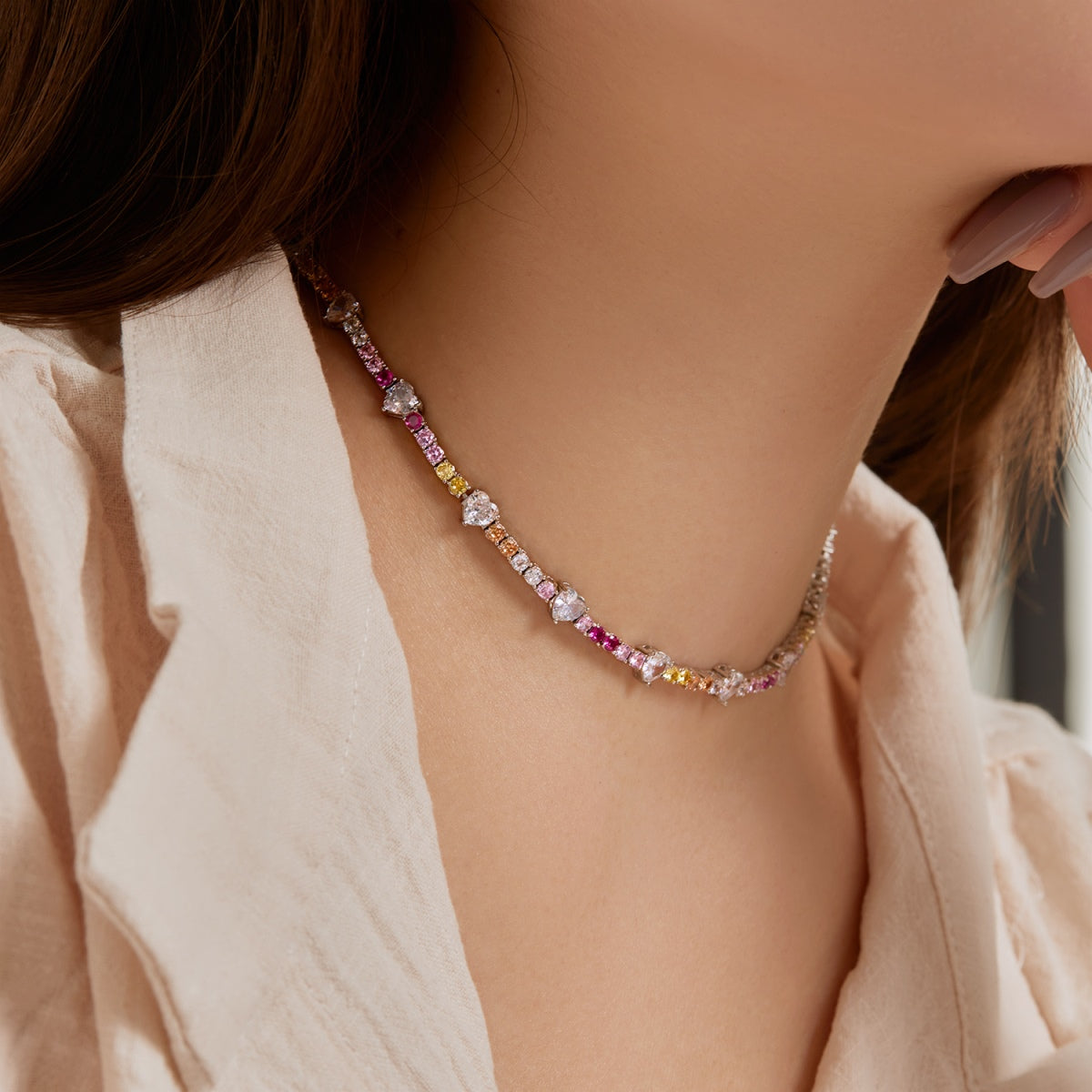 [Love More]Delicate Colorful Rainbow Tennis Chain
