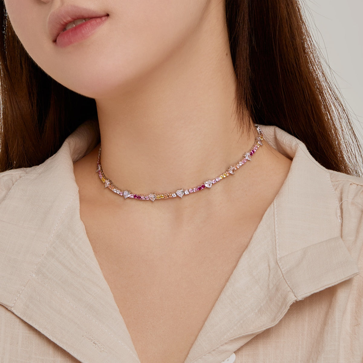 [Love More]Delicate Colorful Rainbow Tennis Chain