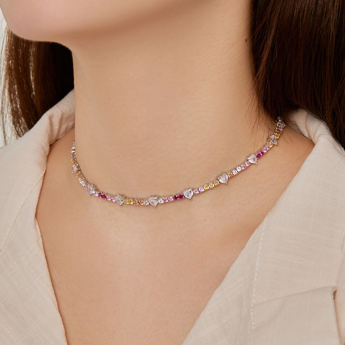 [Love More]Delicate Colorful Rainbow Tennis Chain